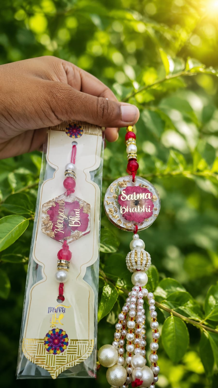 Flamingo Personalized Floral Resin Rakhi Lumba Set