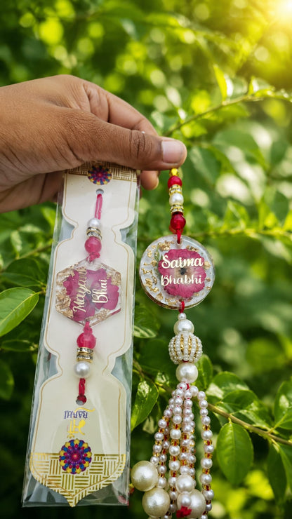 Flamingo Personalized Floral Resin Rakhi Lumba Set