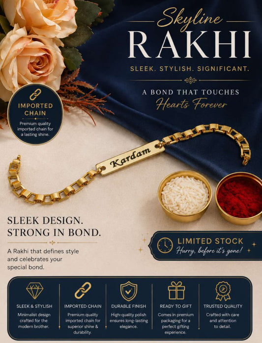 Flamingo Personalized Imported Skyline Rakhi | Premium Name Engraved Chain Rakhi
