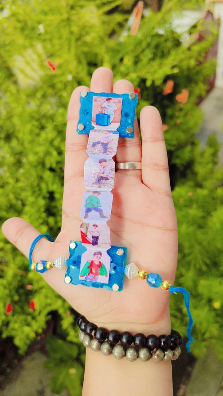 Flamingo Personalized Resin Album Rakhi | Custom Photo Album Rakhi with Magnet