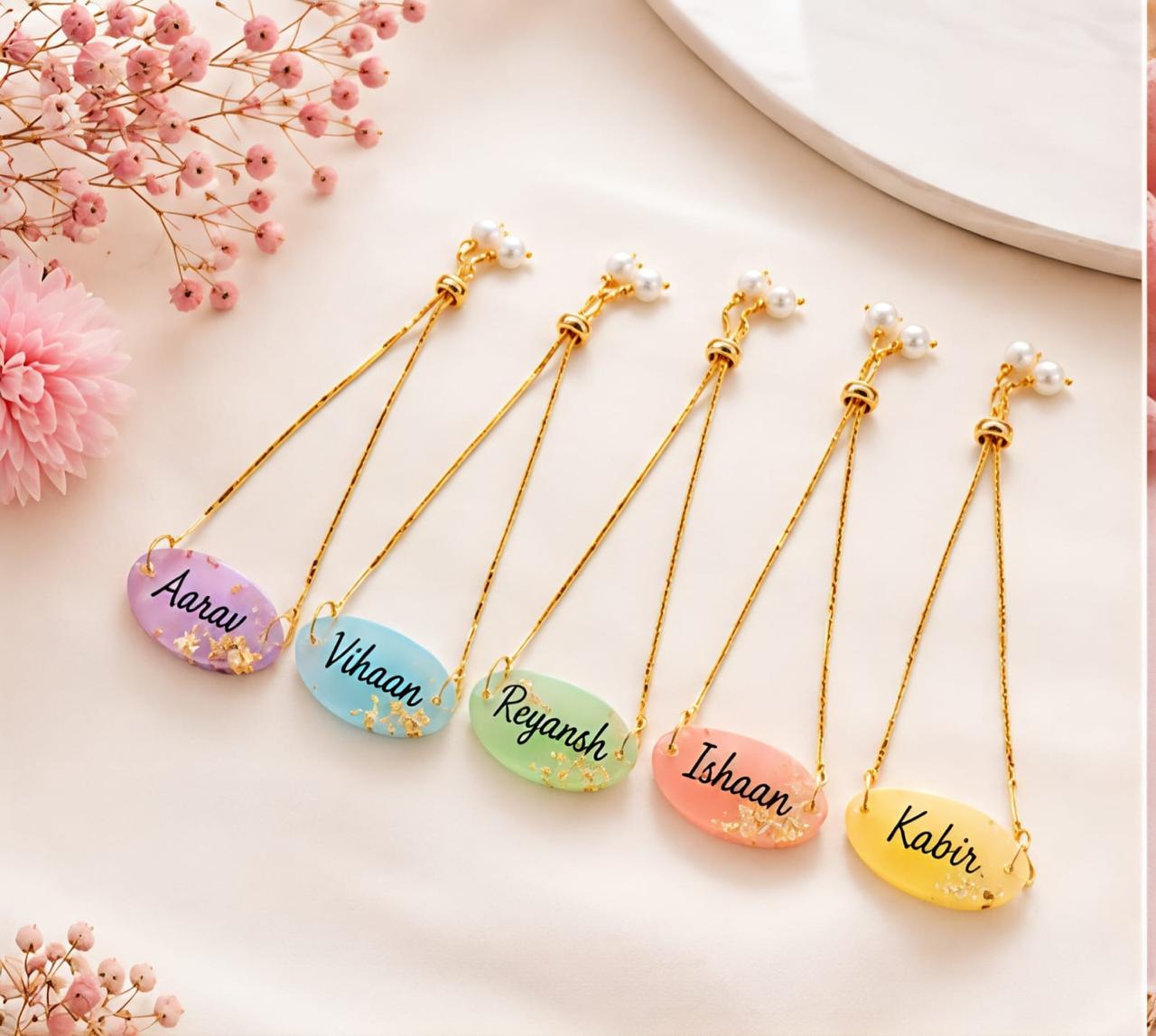 Flamingo Personalized Resin Name Bracelet Rakhi | Custom Name Bracelet