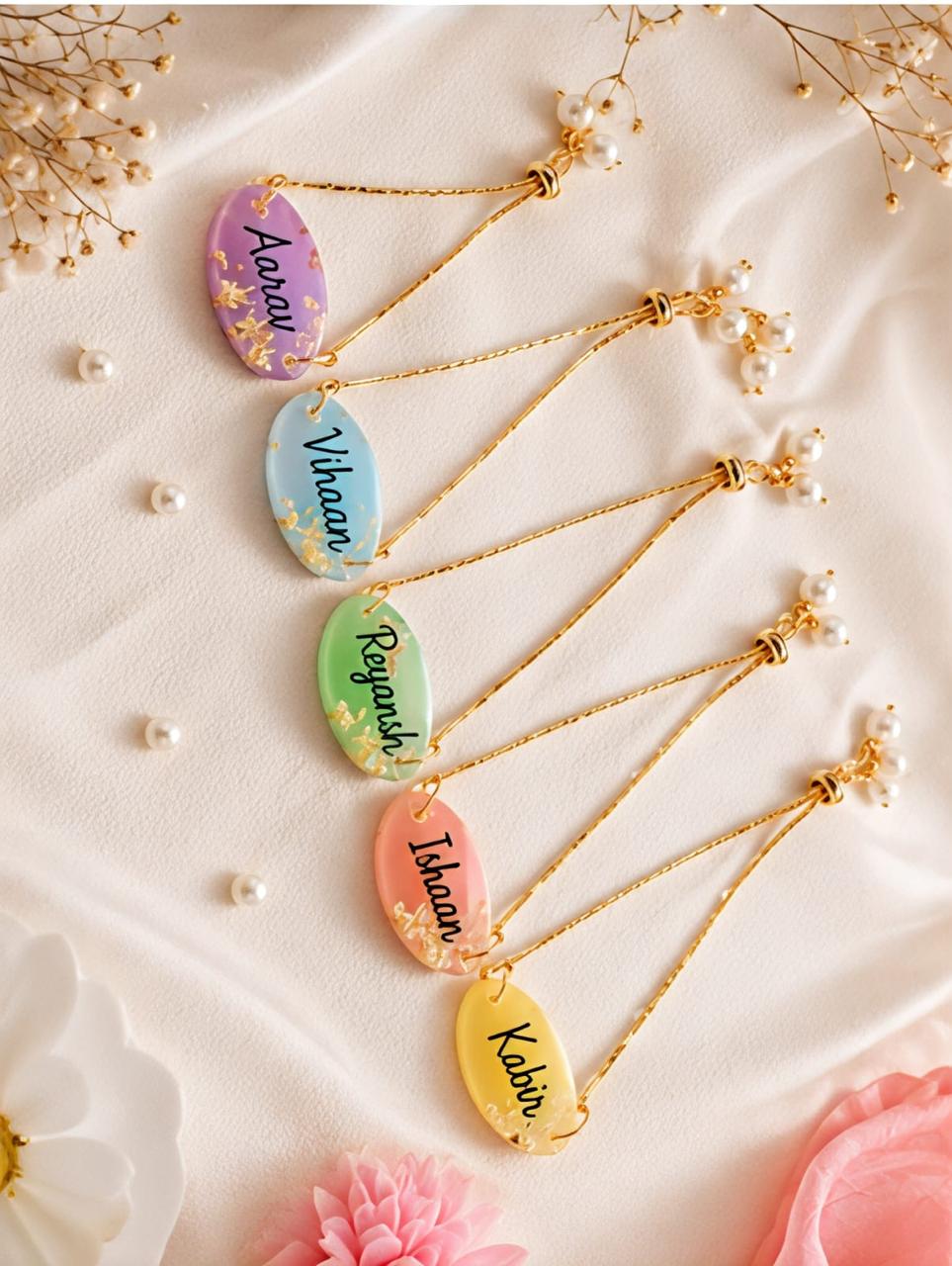 Flamingo Personalized Resin Name Bracelet Rakhi | Custom Name Bracelet