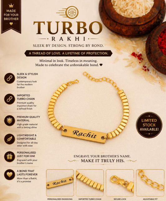 Flamingo Personalized Turbo Rakhi | Premium Name Engraved Rakhi for Brother