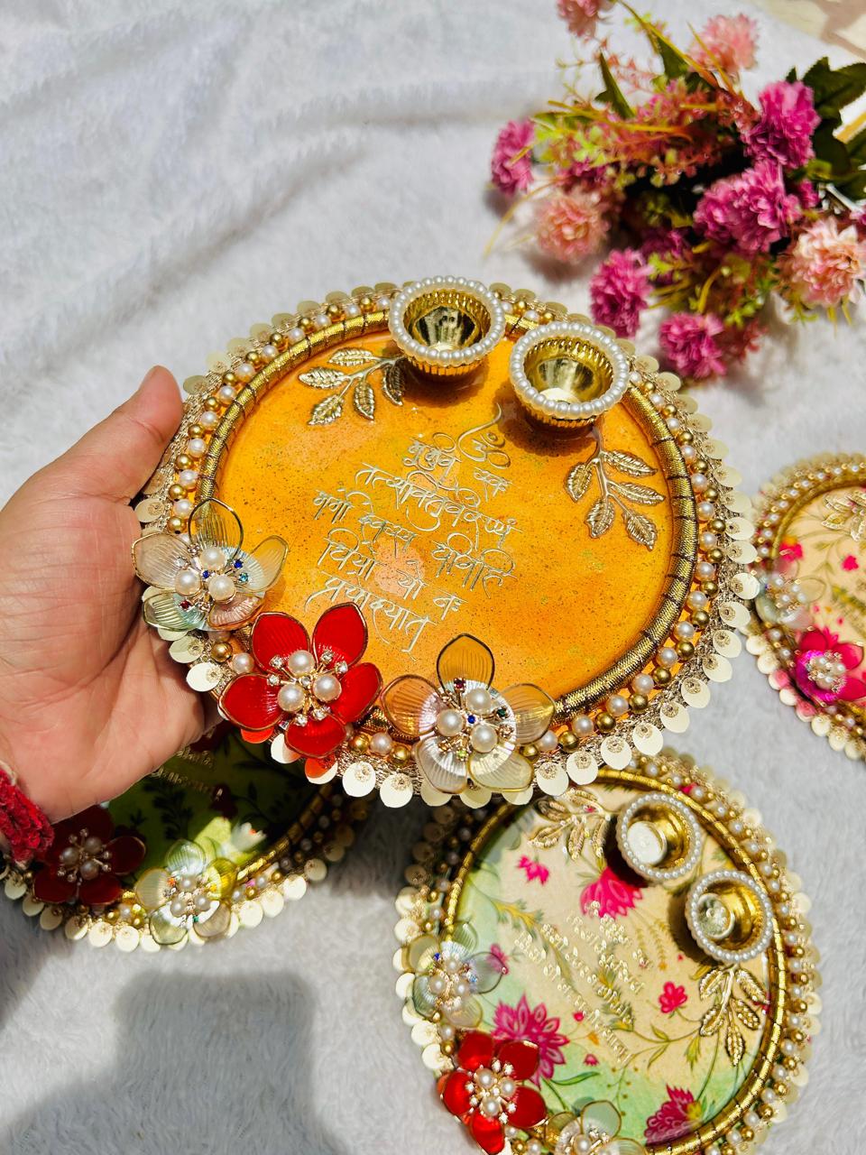 Flamingo Resin Rakhi Platter | Premium Raksha Bandhan Pooja Thali