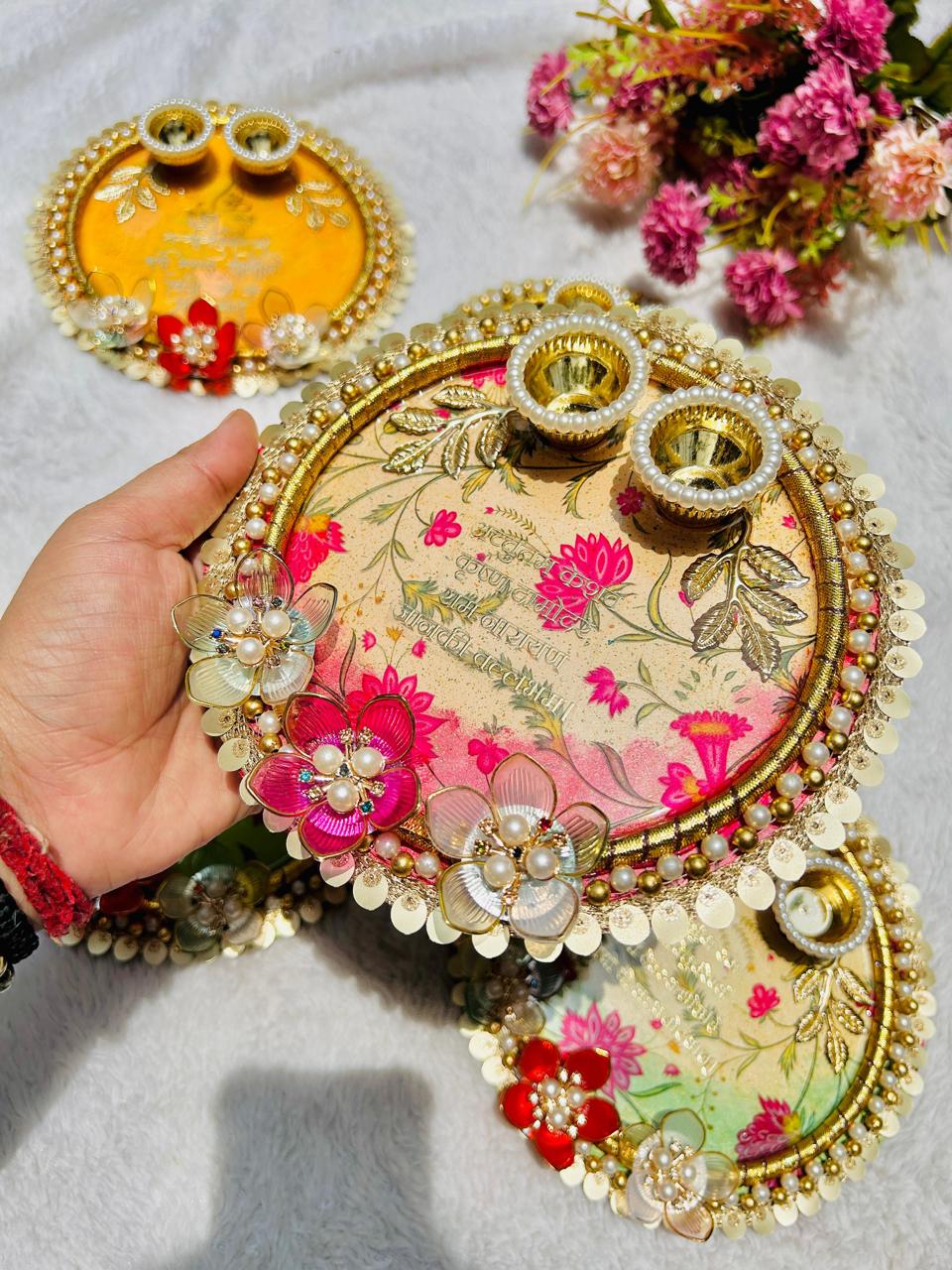 Flamingo Resin Rakhi Platter | Premium Raksha Bandhan Pooja Thali