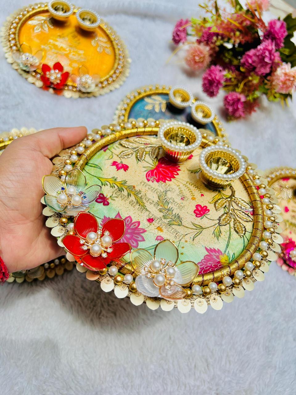Flamingo Resin Rakhi Platter | Premium Raksha Bandhan Pooja Thali