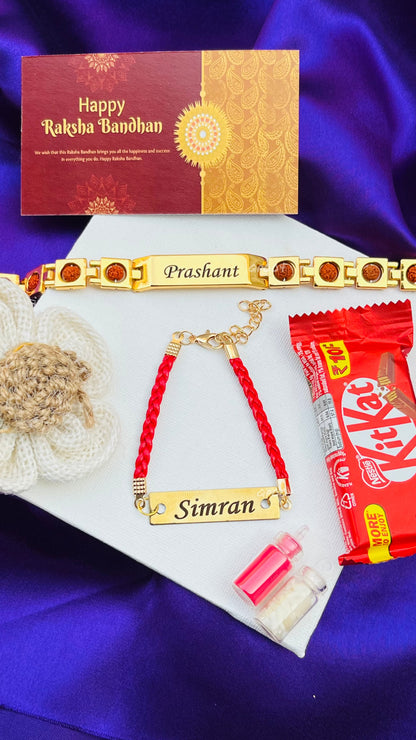 Flamingo Rudraksh Mini Combo – Bhai Bhabhi Rakhi with Custom Name