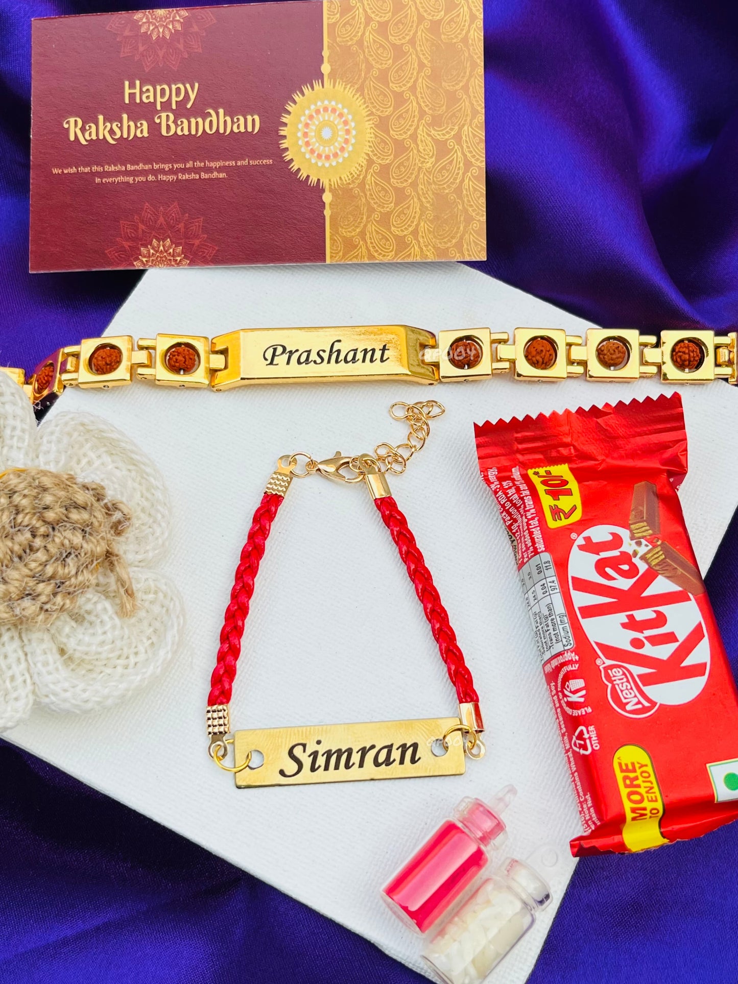 Flamingo Rudraksh Mini Combo – Bhai Bhabhi Rakhi with Custom Name