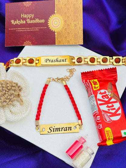 Flamingo Rudraksh Mini Combo – Bhai Bhabhi Rakhi with Custom Name
