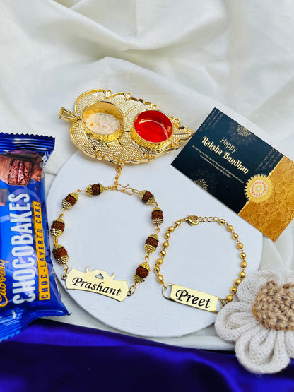 Flamingo Rudraksh Mini Combo – Bhai Bhabhi Rakhi with Custom Name