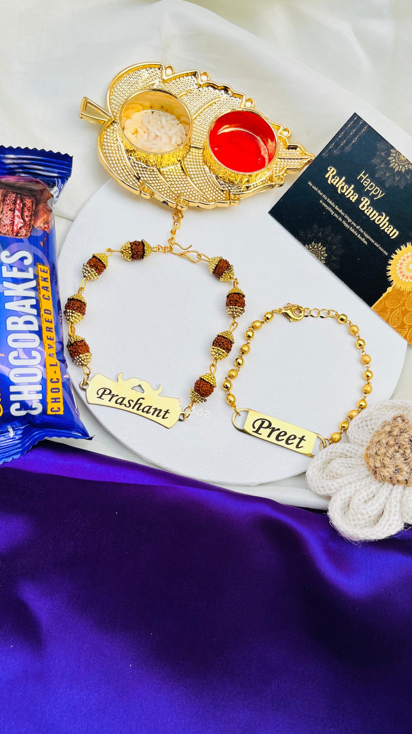 Flamingo Rudraksh Mini Combo – Bhai Bhabhi Rakhi with Custom Name