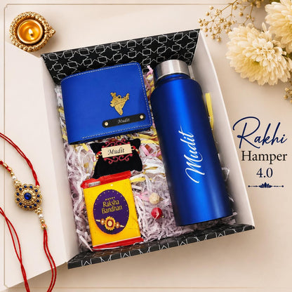 Flamingo Personalized Rakhi Gift Hamper | Custom Bottle Wallet and Rakhi Gift Set