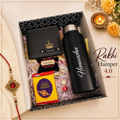 Flamingo Personalized Rakhi Gift Hamper | Custom Bottle Wallet and Rakhi Gift Set