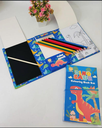 Flamingo Foldable Art Book for Kids with Scratch Pad Colouring Pad and Pencil Colours