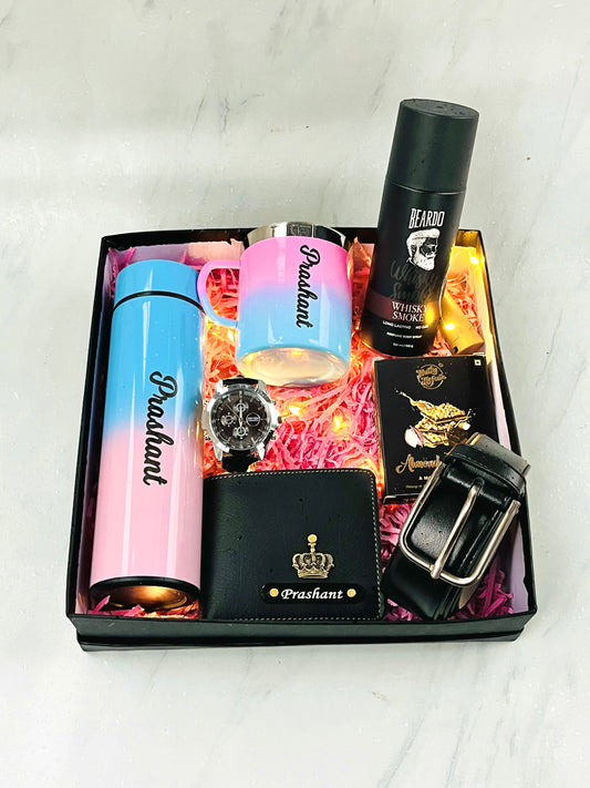 Flamingo Premium Gift Hamper with Personalized Wallet, Bottle, Watch and More