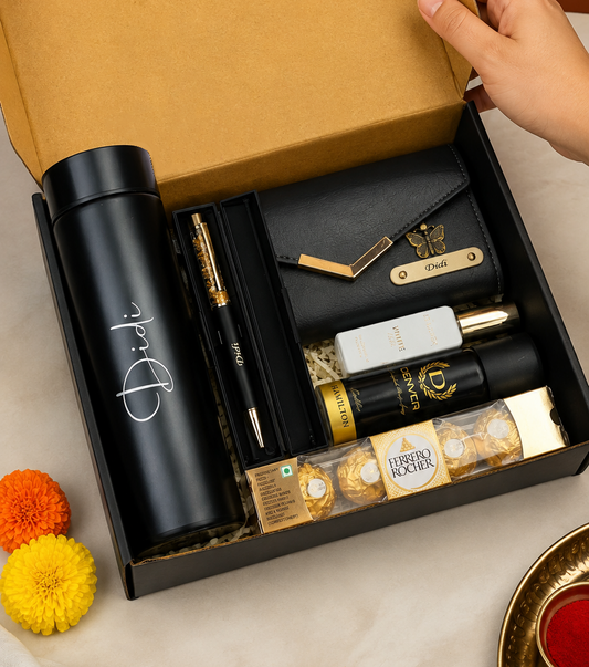 Flamingo Special Gifts Hamper with Temperature Bottle, Ladies 3-Fold Clutch, Ferrero Rocher Chocolate & More!