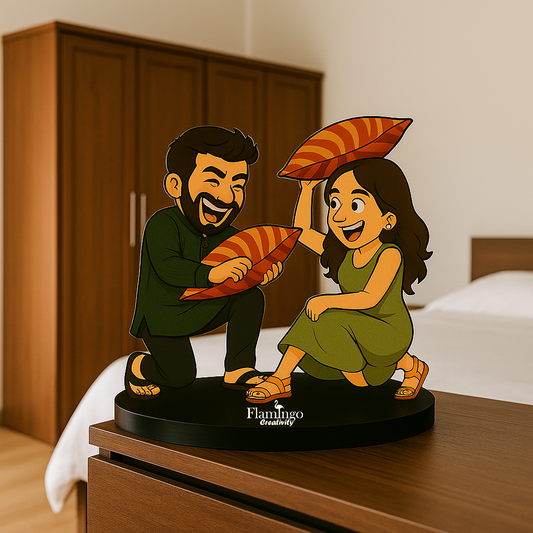 Flamingo Personalized Raksha Bandhan Caricature with Polaroid Photo & Wooden Stand