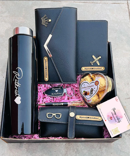 Flamingo Personalized Ladies Gift Hamper: Nexon 3 Fold Purse, Passport Cover, Led Keychain & More!