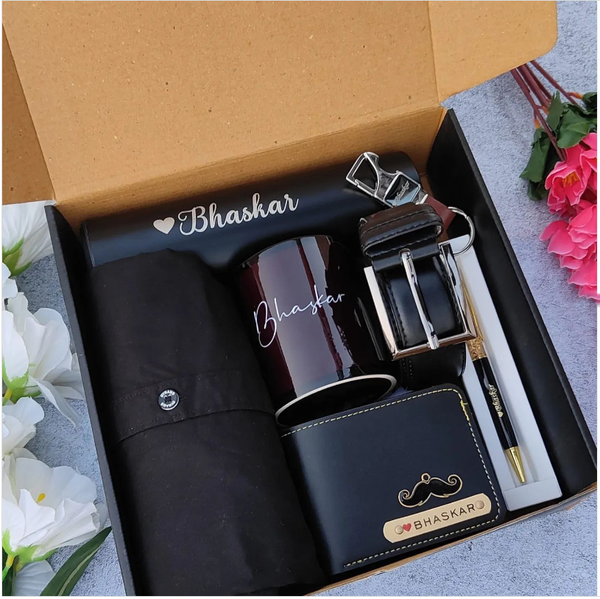 Flamingo Men's Shirt Combo with Temperature Bottle, Nexon Leather Wallet, Hook Keyring & More!