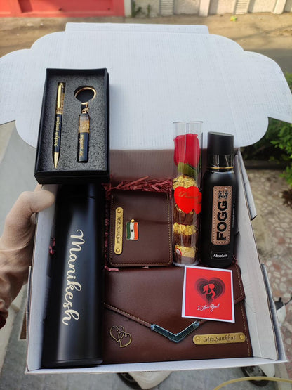 Personalized Pen with Name, Temperature Display Bottle, Key Ring, Fogg Perfume, Leather Wallet & Name Purse