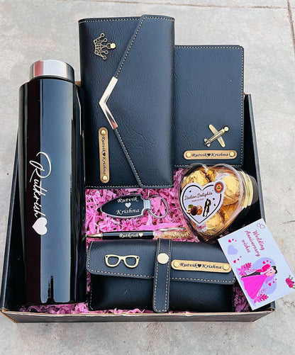 Flamingo Personalized Ladies Gift Hamper: Nexon 3 Fold Purse, Passport Cover, Led Keychain & More!