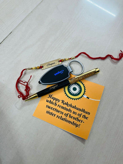 Your Name, Your Style: Nexon Wallet with Your Name, Customize Rakhi, Rakshabandhan Card, Led Keychain with Name & Golflake Pen with Name