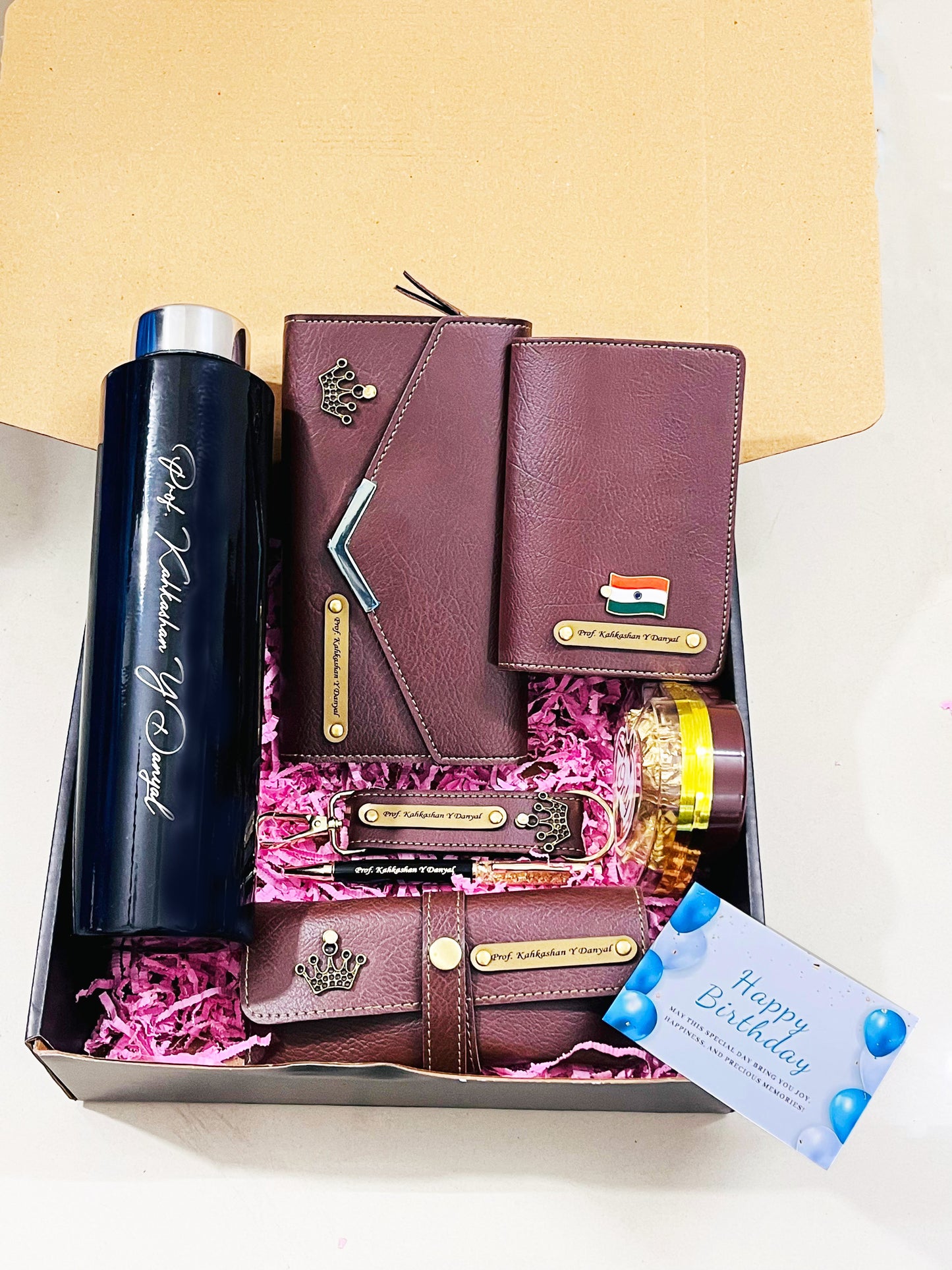 Flamingo Personalized Ladies Gift Hamper: Nexon 3 Fold Purse, Passport Cover, Led Keychain & More!