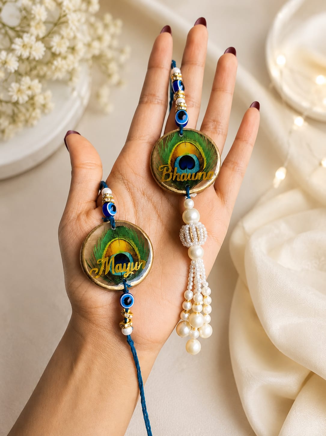 Flamingo Personalized Couple Rakhi | Premium Name Rakhi for Couples