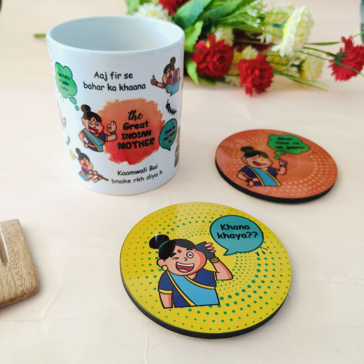 Flamingo Mother’s Day Hamper – Ceramic Mug with Quirky One-Liners & Tea Coasters