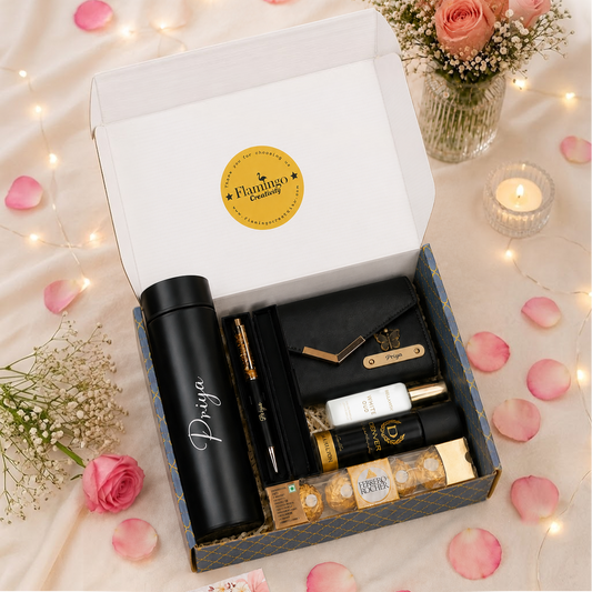 Flamingo Special Gifts Hamper with Temperature Bottle, Ladies 3-Fold Clutch, Ferrero Rocher Chocolate & More!