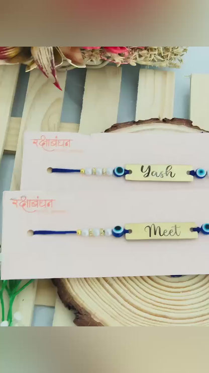 Flamingo Custom Name Evil Eye Metal Rakhi