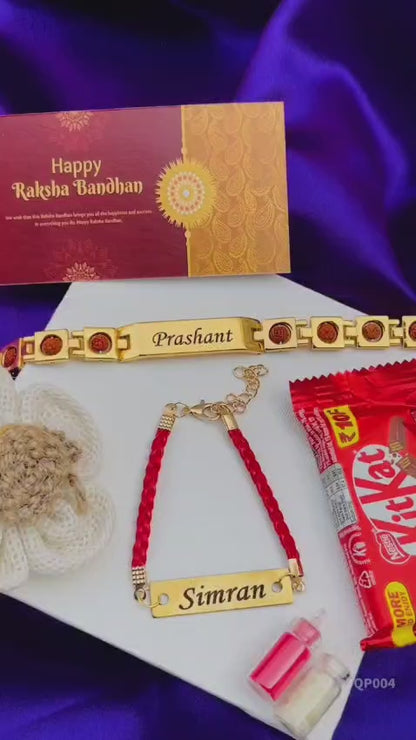 Flamingo Rudraksh Mini Combo – Bhai Bhabhi Rakhi with Custom Name