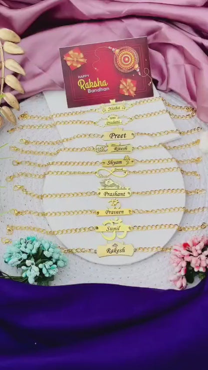 Flamingo Personalized Chain Rakhi Bracelet | Premium Brass Name Rakhi