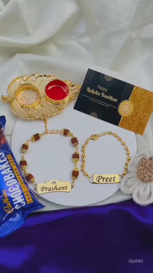 Flamingo Rudraksh Mini Combo – Bhai Bhabhi Rakhi with Custom Name