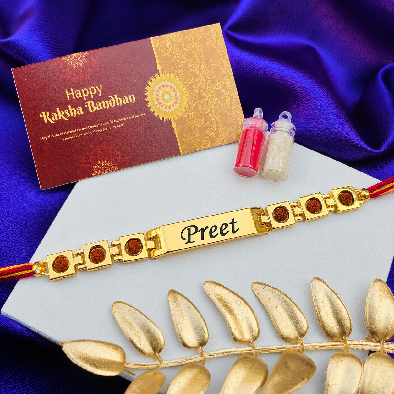 Flamingo Raksha Bandhan Special – Rudraksh Rakhi Bracelet with Custom Name