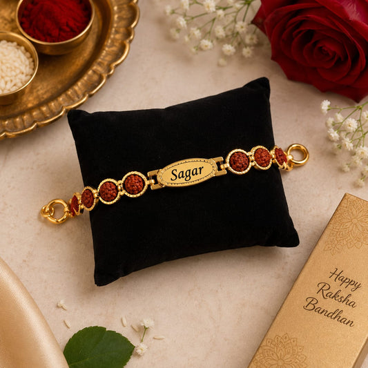 Flamingo Premium Rudraksh Name Rakhi Bracelet