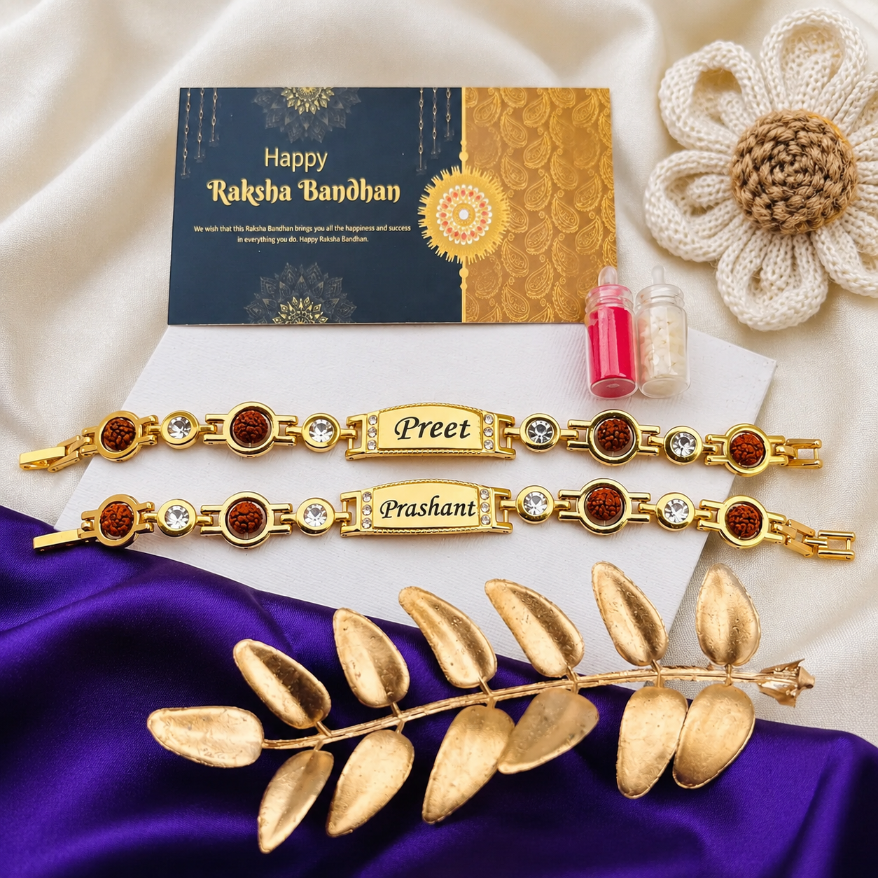 Flamingo Raksha Bandhan Special – Personalized Rudraksh Diamond Rakhi Bracelet