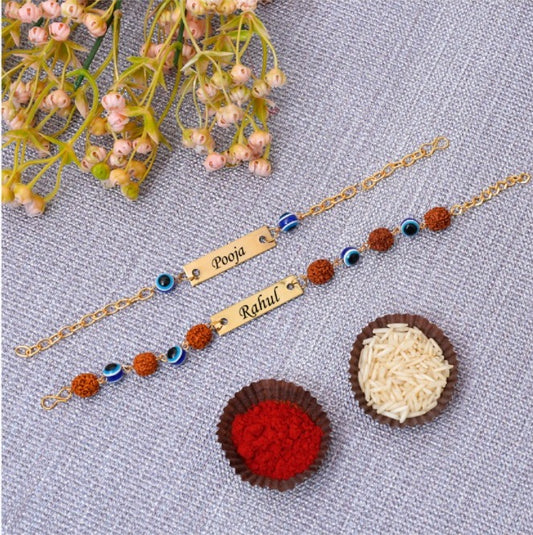 Flamingo Couple Evil Eye Rakhi Set