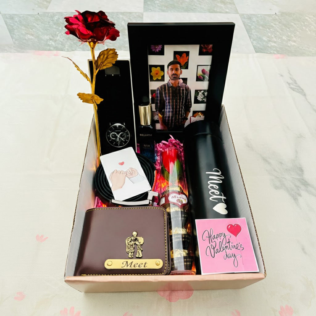 Flamingo Valentine Special Gift with Temperature Bottle, Golden Rose, Heavy Watch, Bellavita Perfume & More!